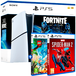 PlayStation 5 Slim Lector + Spider-Man 2 + Lego Horizons + Pack Fortnite Cobalt Star