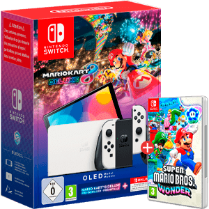 Nintendo Switch OLED + Mario Kart 8 Deluxe + Super Mario Bros Wonder